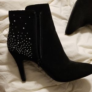 Black heel boots with silver sparkle